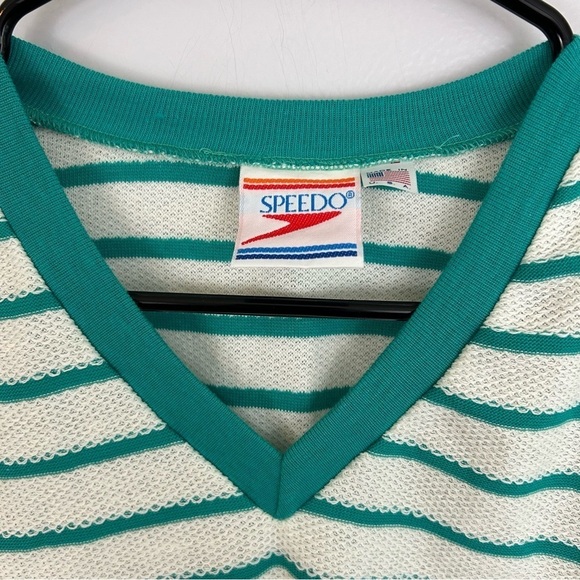Vintage Speedo Green & White Striped Dolman Cuffed Blouse Size Medium - Picture 4 of 11